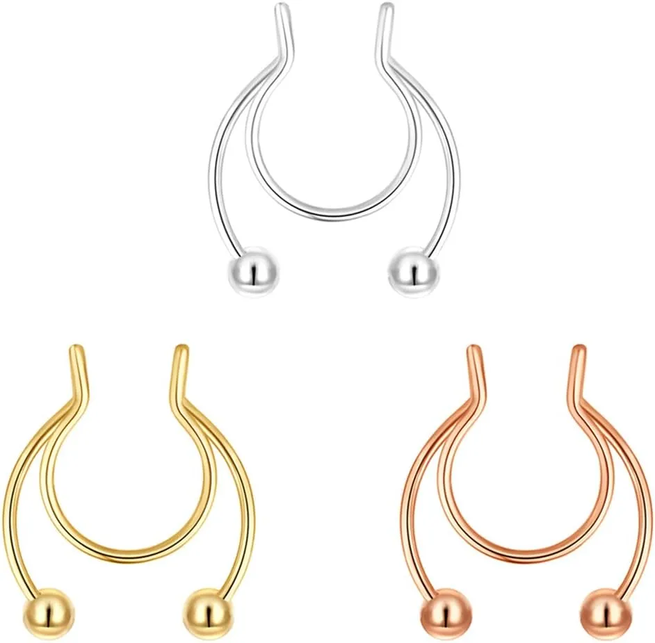 20G Fake Nose Rings Hoop Clip-on Stainless Steel Septum Jewelry Non Piercing Fake Cartilage Earring Lip Rings Faux Nose Ring Piercing Jewelry for Women Men
