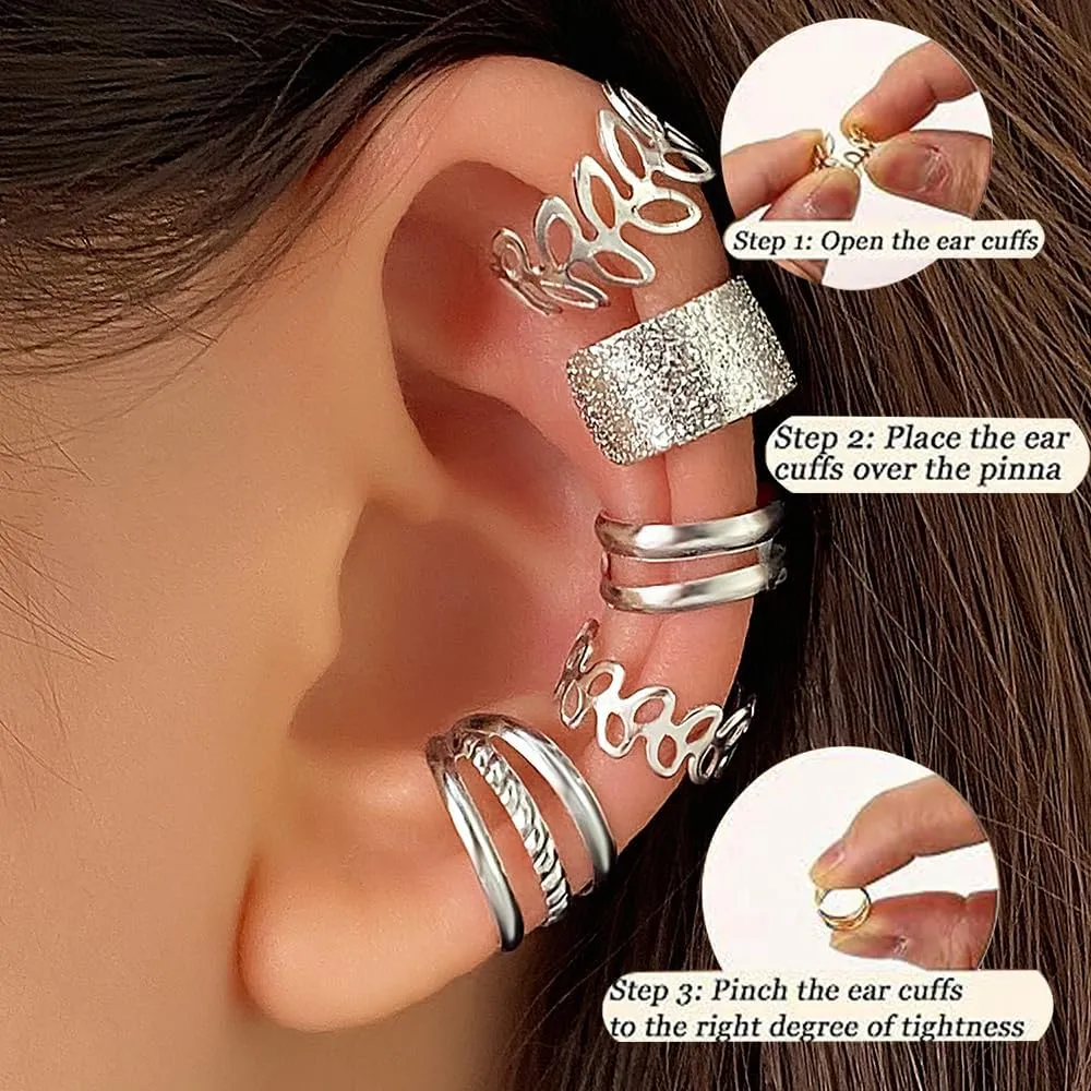 22Pcs Gold Ear Cuffs Earrings for Women Non Piercing Lightweight, Adjustable Hypoallergenic Fake Clip On Cartilage Butterfly Chain Twist Helix Leaf Wrap Earrings Set, Trendy Jewelry