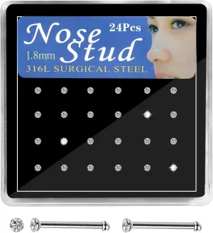 24-60pcs Nose Rings, Nose Studs, 18G-23G (1.5mm 1.8mm 2mm 2.5mm 3.0mm)