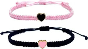 2Pcs Colorful Heart Beaded Matching Bracelets Cute Heart Braided Adjustable Couple Friendships Bracelets Set Long Distance Bracelets for Lover Best Friends