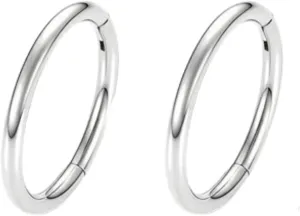 2pcs Silver Nose Ring Hoop for Women Men Unisex, Stainless Steel, Hoop, 6mm 8mm