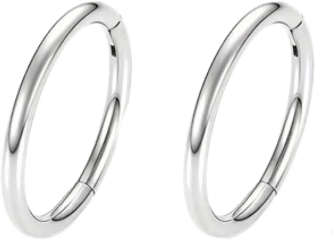 2pcs Silver Nose Ring Hoop for Women Men Unisex, Stainless Steel, Hoop, 6mm 8mm