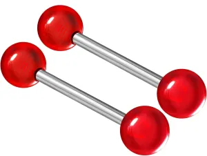 2PCS Stainless Steel Red Tongue Rings Stud Bar Nipple Barbell 14 Gauge 5/8 16mm 6mm Ball Nipple Bars Piercing Jewelry 2513
