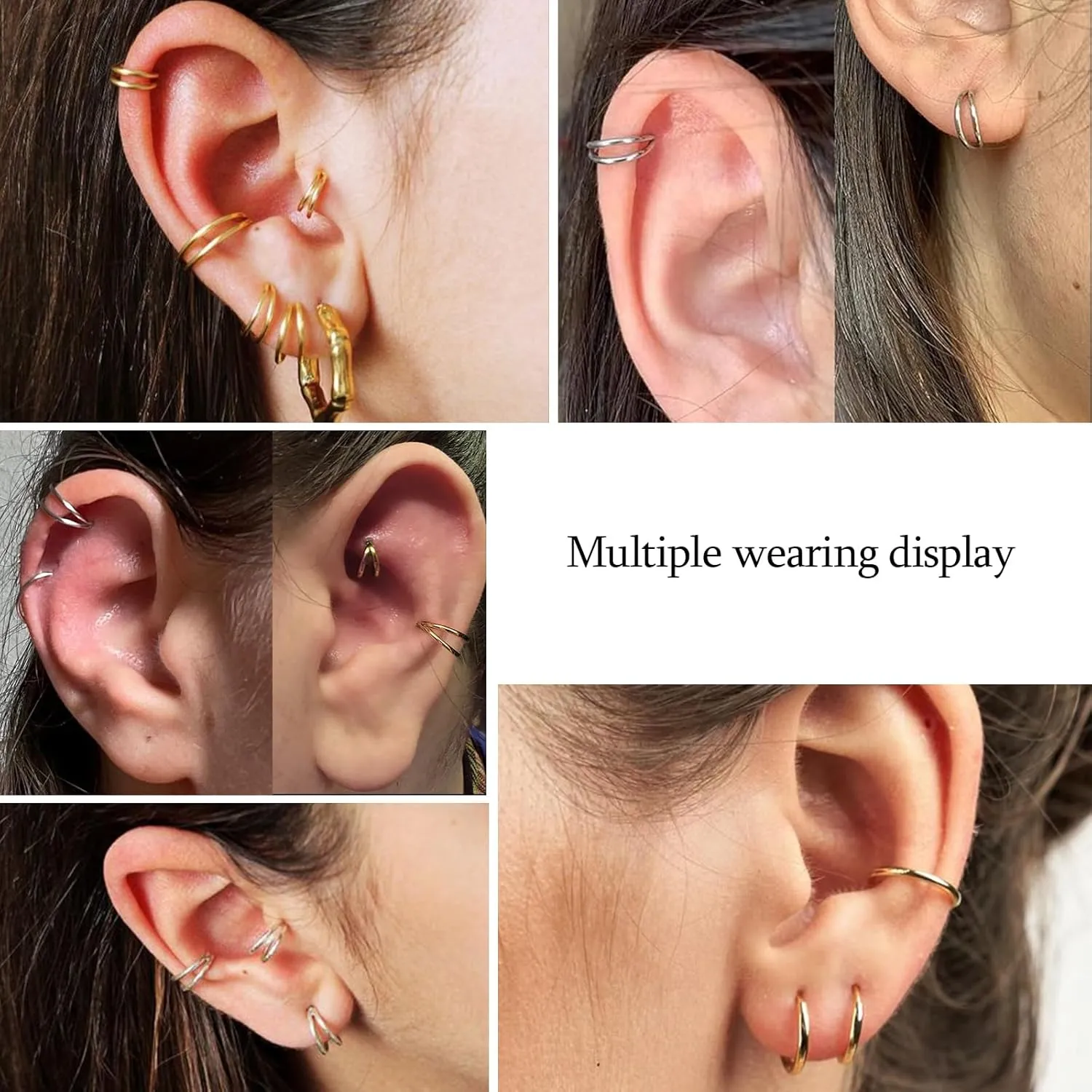 2Pcs Titanium Nose Rings Hoop 20G 18G 16G Double Hoop Nose Ring Diameter 6mm to 10mm Cartilage Helix Daith Rook Earring Hinged Septum Segment Ring Clicker Piercing Silver-Gold-Rose Gold-Black