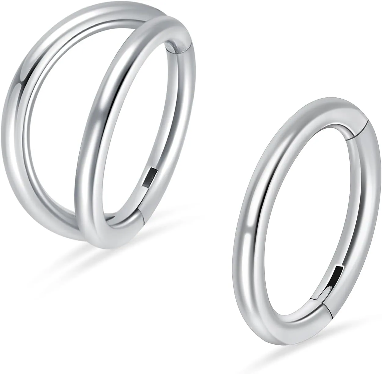 2Pcs Titanium Nose Rings Hoop 20G 18G 16G Double Hoop Nose Ring Diameter 6mm to 10mm Cartilage Helix Daith Rook Earring Hinged Septum Segment Ring Clicker Piercing Silver-Gold-Rose Gold-Black