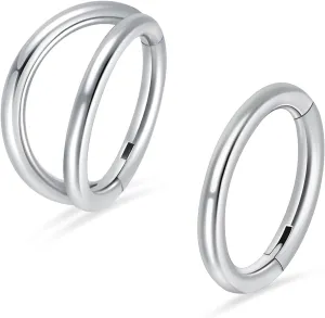 2Pcs Titanium Nose Rings Hoop 20G 18G 16G Double Hoop Nose Ring Diameter 6mm to 10mm Cartilage Helix Daith Rook Earring Hinged Septum Segment Ring Clicker Piercing Silver-Gold-Rose Gold-Black