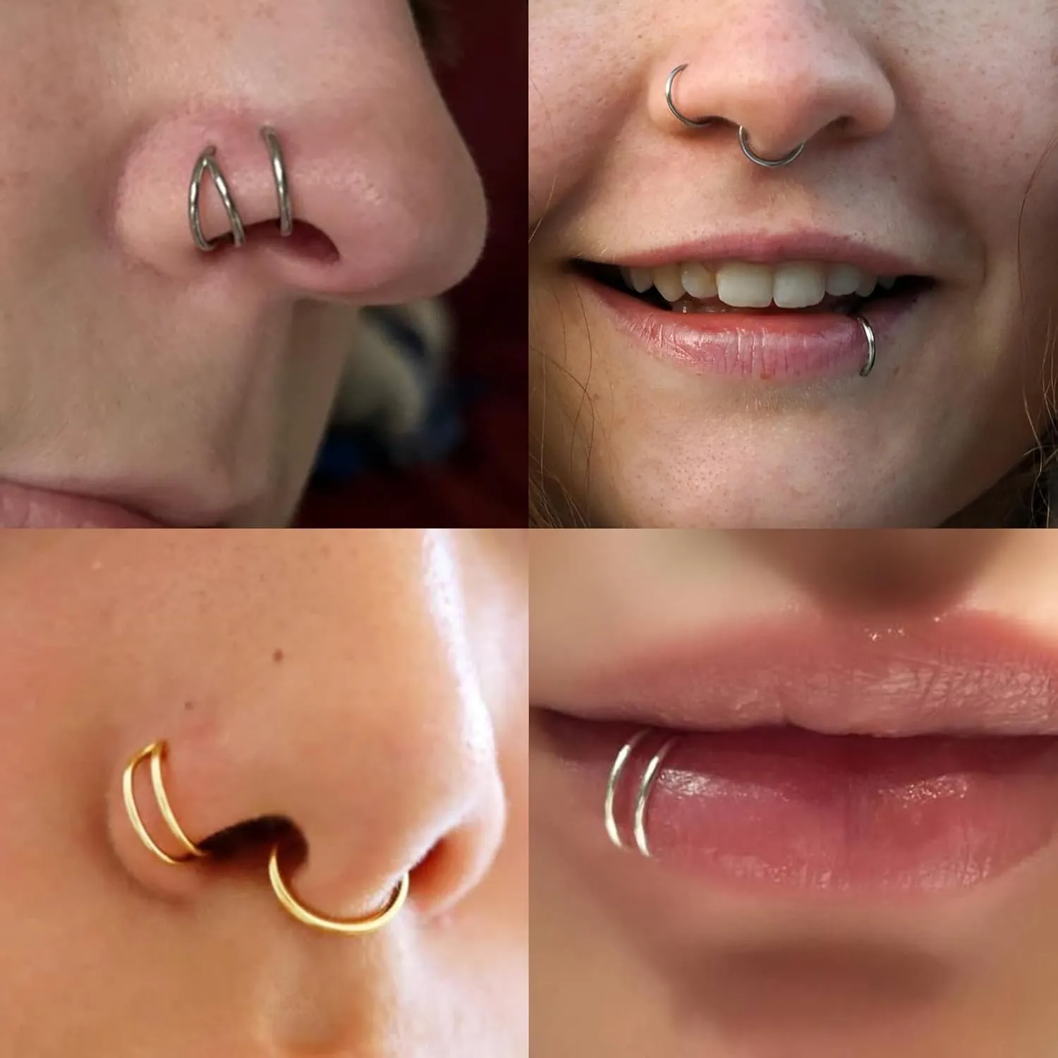 2Pcs Titanium Nose Rings Hoop 20G 18G 16G Double Hoop Nose Ring Diameter 6mm to 10mm Cartilage Helix Daith Rook Earring Hinged Septum Segment Ring Clicker Piercing Silver-Gold-Rose Gold-Black