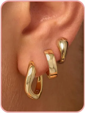 3 Pairs Gold Hoop Earrings for Women Trendy Dainty Gold Huggie Earrings 14k Gold Stud Earring Hypoallergenic Earrings Small Hoop Earrings for Gifts