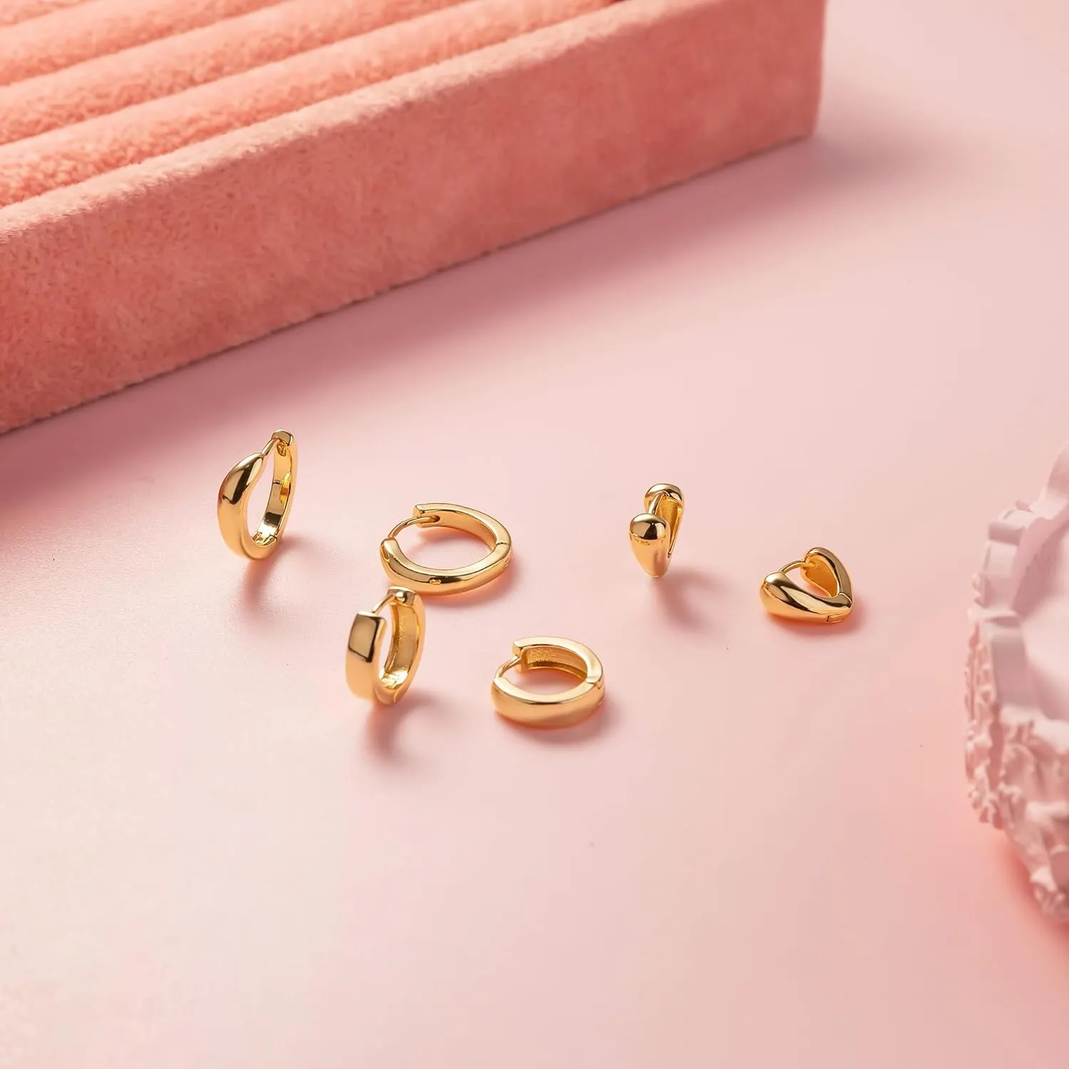 3 Pairs Gold Hoop Earrings for Women Trendy Dainty Gold Huggie Earrings 14k Gold Stud Earring Hypoallergenic Earrings Small Hoop Earrings for Gifts