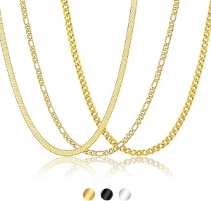 3 Pcs Chains for Men Women Boys Black/Gold/Silver Necklace for Men Women Boys 316L Stainless Steel Chains Set Jewelry Gifts for Men Women Boys,16/18/20/22/24 Inches