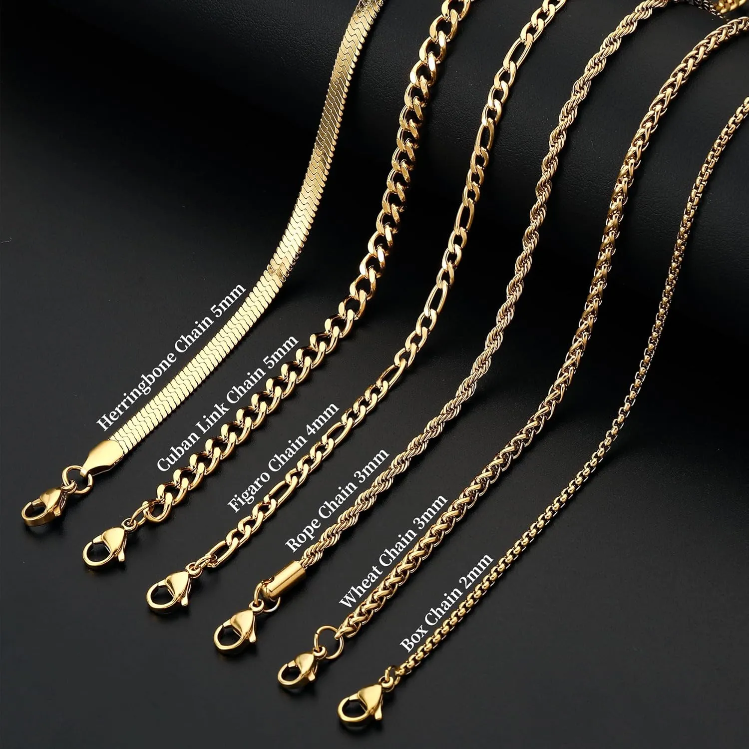 3 Pcs Chains for Men Women Boys Black/Gold/Silver Necklace for Men Women Boys 316L Stainless Steel Chains Set Jewelry Gifts for Men Women Boys,16/18/20/22/24 Inches