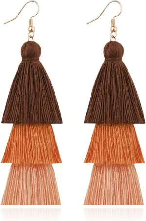 3 Tier Layered Colorful Tassel Earrings Bohemian Big Dangle Drop Fashion Jewelry Earrings for Women Valentine Birthday Party.