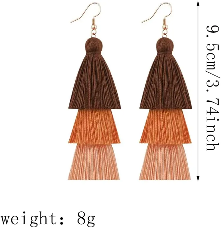 3 Tier Layered Colorful Tassel Earrings Bohemian Big Dangle Drop Fashion Jewelry Earrings for Women Valentine Birthday Party.