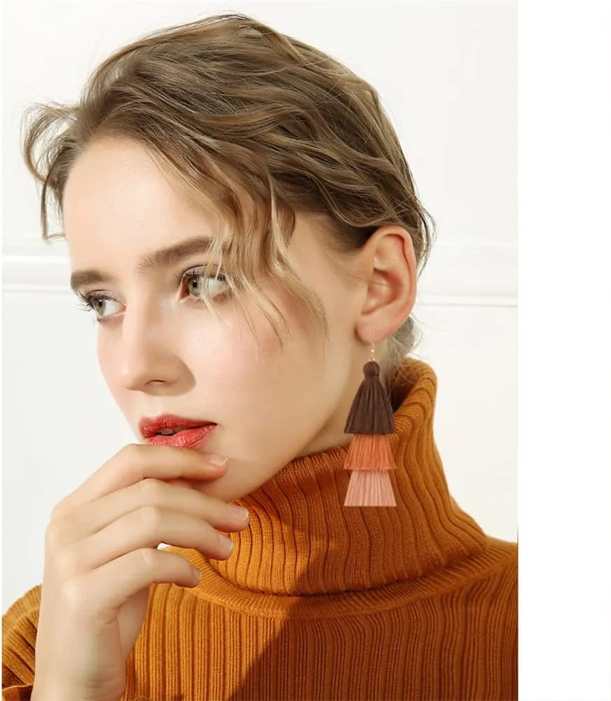 3 Tier Layered Colorful Tassel Earrings Bohemian Big Dangle Drop Fashion Jewelry Earrings for Women Valentine Birthday Party.
