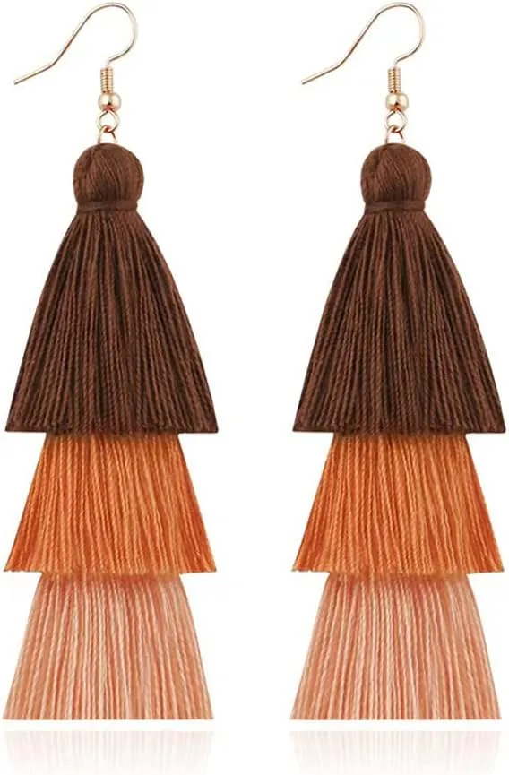 3 Tier Layered Colorful Tassel Earrings Bohemian Big Dangle Drop Fashion Jewelry Earrings for Women Valentine Birthday Party.