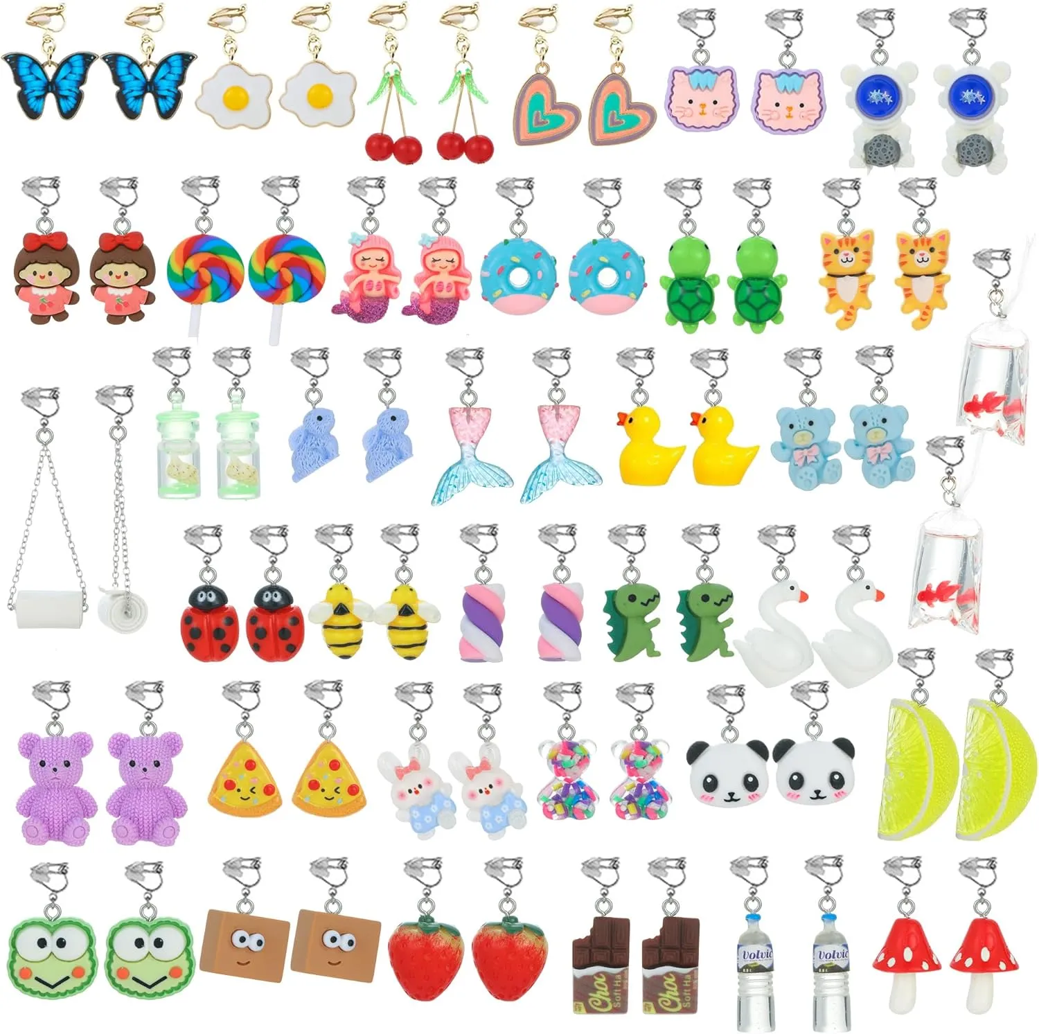 36 Pairs Weird Cute Funny Fun Dangle (or Clip on) Earrings set for Women Unique Food Animal Drop Dangle Aesthetic Earrings Gifts for Women