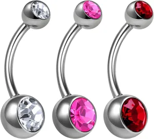 3Pcs Titanium G23 14g Belly Button Rings Piercing Jewelry navel Ear Lobe Earring 8mm 5mm Crystal Ball More Choices