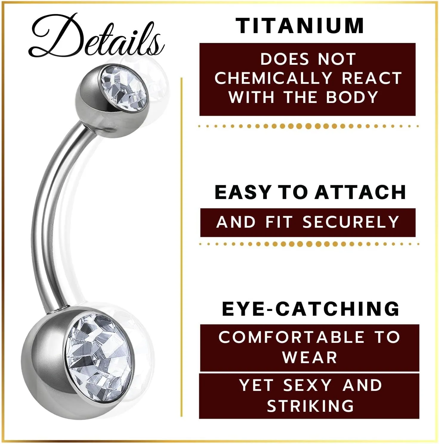 3Pcs Titanium G23 14g Belly Button Rings Piercing Jewelry navel Ear Lobe Earring 8mm 5mm Crystal Ball More Choices