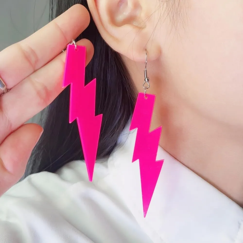 4 Pairs 80s 90s Neon Earrings for Women Lightning Circular Oval Retro Pendant Acrylic Drop Dangle for 80's Outfit Glow Party Accessories