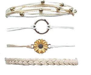 4 Pcs Summer Surfer Wave Anklet Bracelets For Women Waterproof Handmade Sunflower Bracelets Anklets Strand Braided String Rope Bracelets Jewelry for Women (Weave Set)