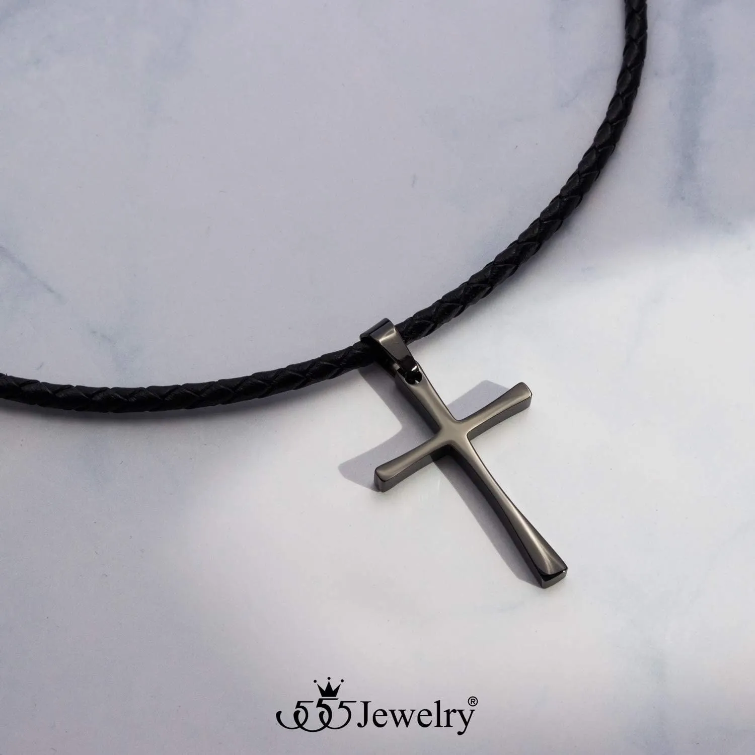 555Jewelry Stainless Steel Cross Braided Rope Cord Necklace For Men Women 18-24'' Inches