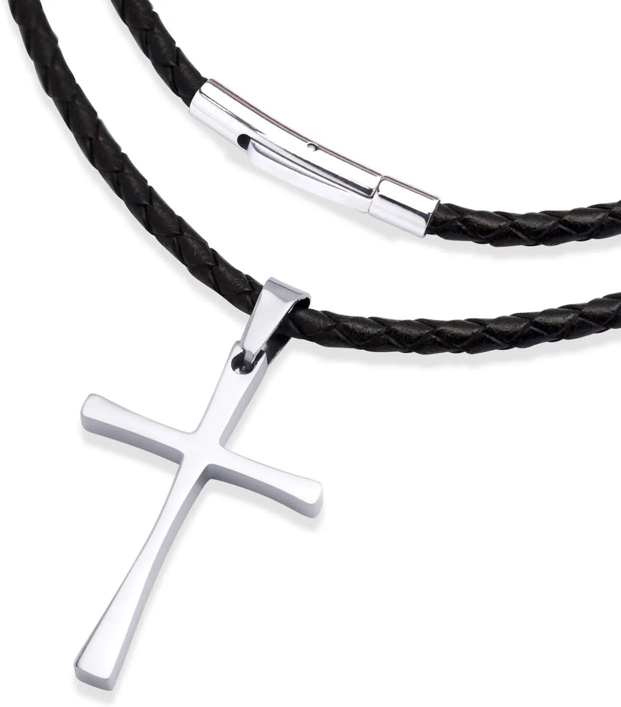 555Jewelry Stainless Steel Cross Braided Rope Cord Necklace For Men Women 18-24'' Inches