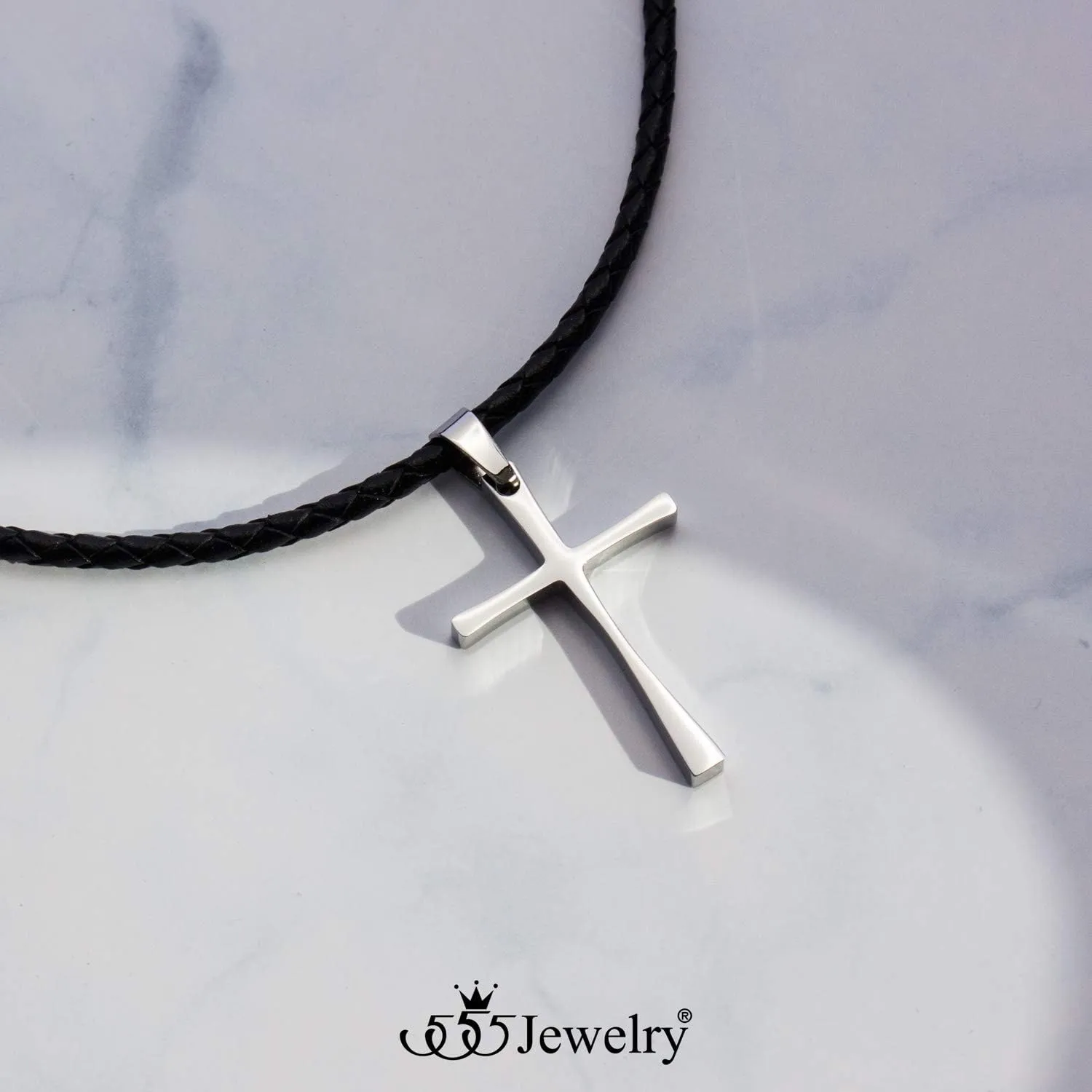555Jewelry Stainless Steel Cross Braided Rope Cord Necklace For Men Women 18-24'' Inches