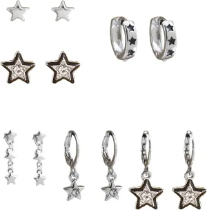 6 Pairs Small Hoop Earrings for Women Simple Vintage Silver Small Stud Earrings Rhinestone Zircon Cross Star Moon Pin Earrings Set Vintage Cartilage Y2K Stud Earrings Jewelry Set