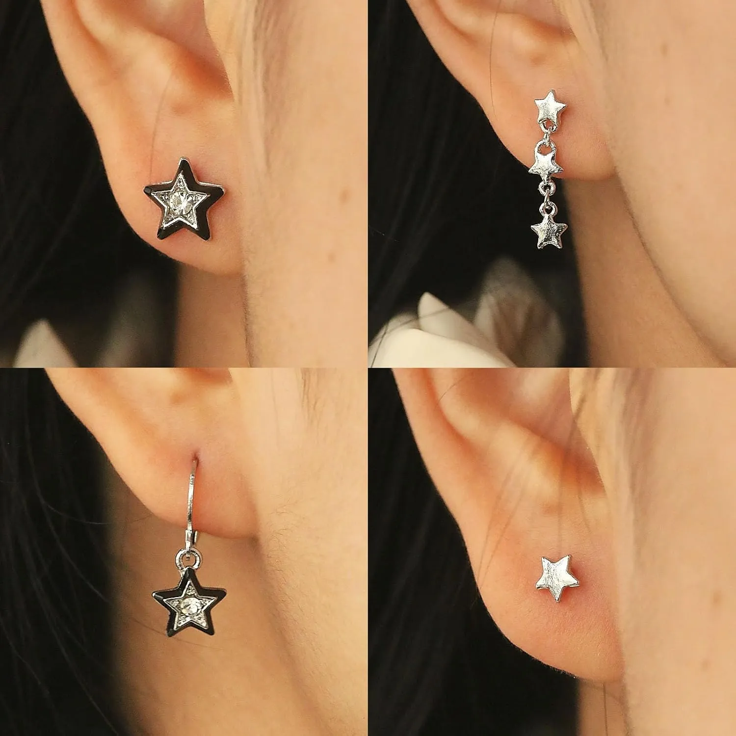 6 Pairs Small Hoop Earrings for Women Simple Vintage Silver Small Stud Earrings Rhinestone Zircon Cross Star Moon Pin Earrings Set Vintage Cartilage Y2K Stud Earrings Jewelry Set