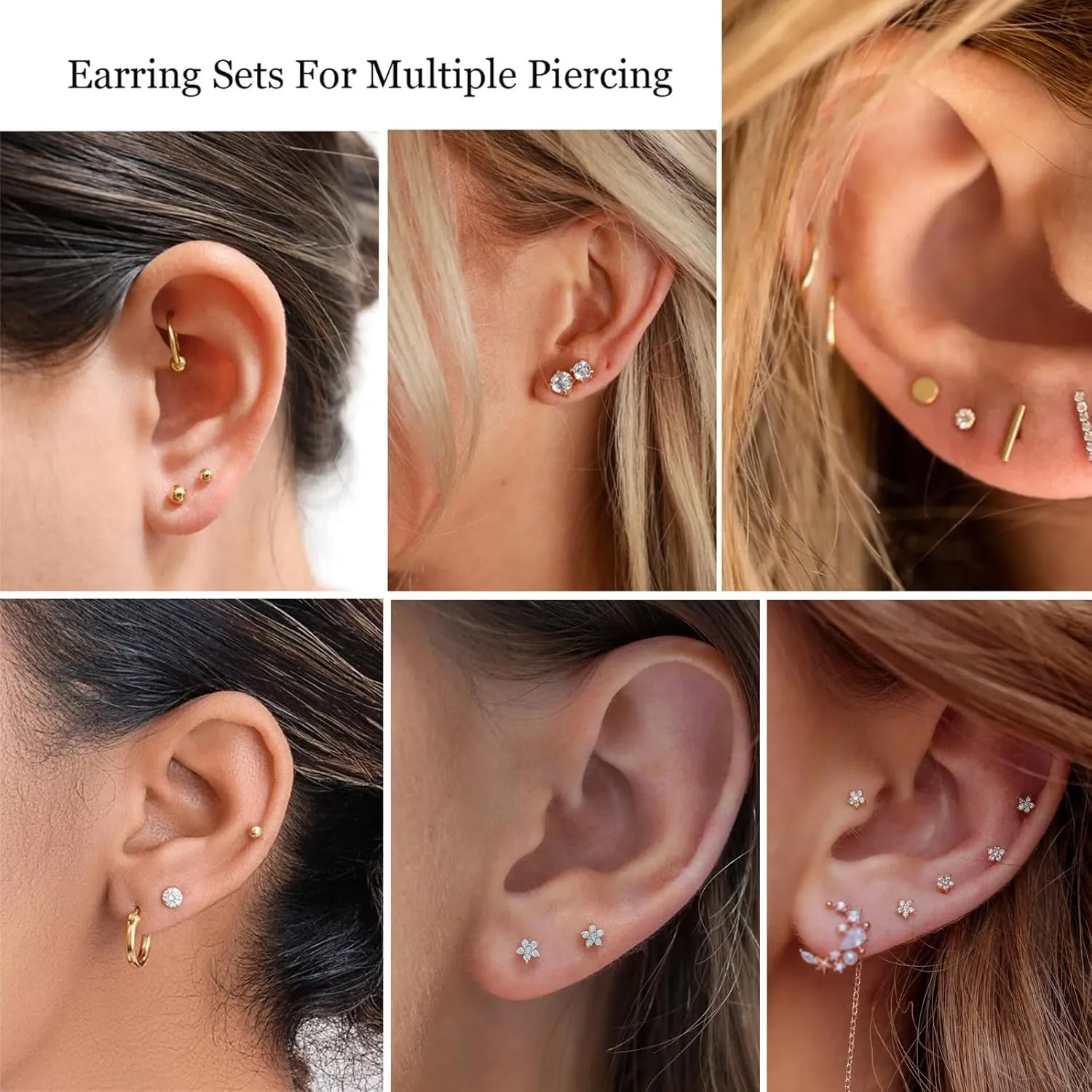 8 Pairs 14K Gold Stud Earrings Set, Titanium Surgical Steel Stud Earrings for Multiple Piercing Hypoallergenic Earrings Flower Heart Ball Cubic Zirconia Studs for Women