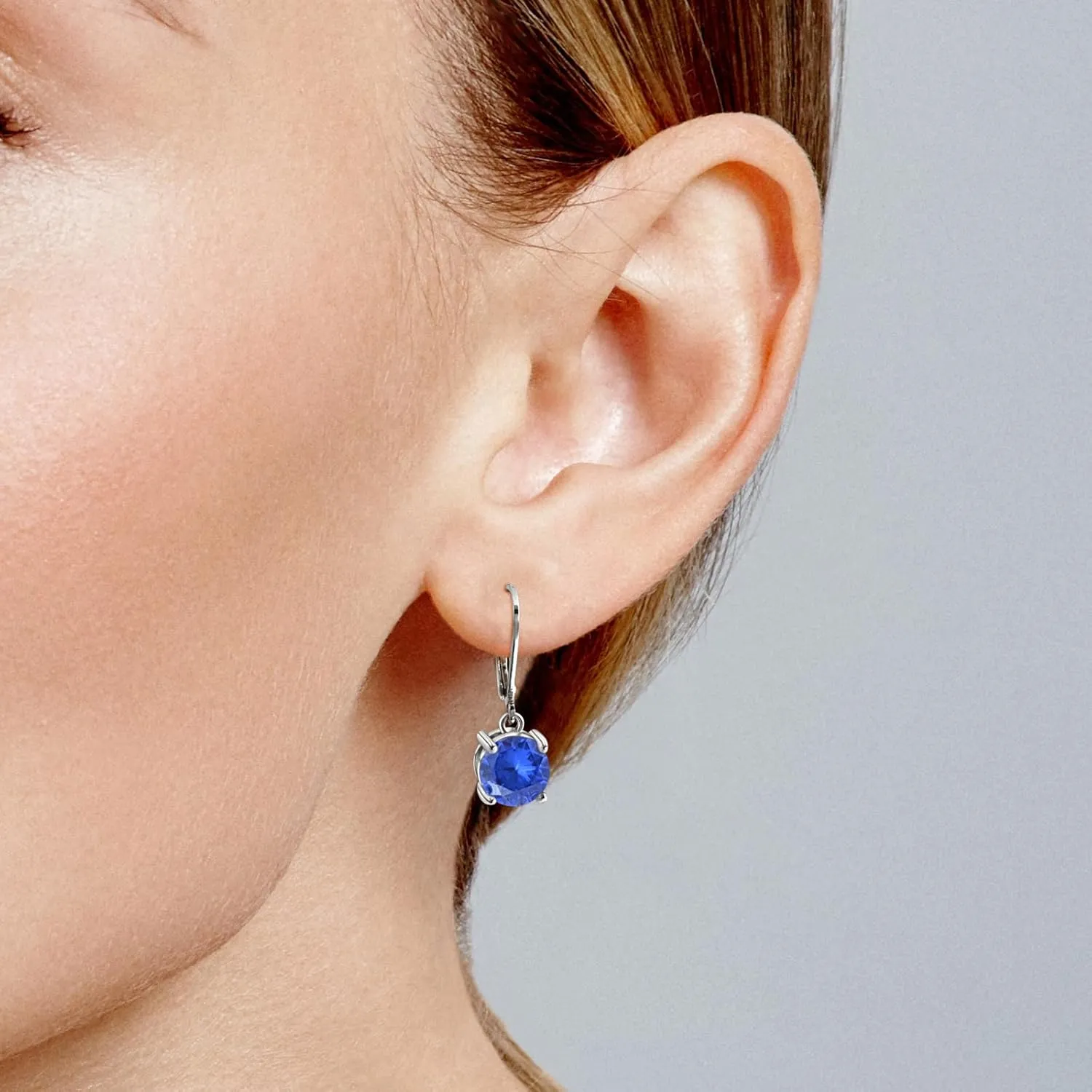 8MM Round Crystal Leverback Earrings, Vintage Style Birthstone Jewelry for Women, Sapphire, Garnet, Emerald Fashion Drop Dangle Earrings