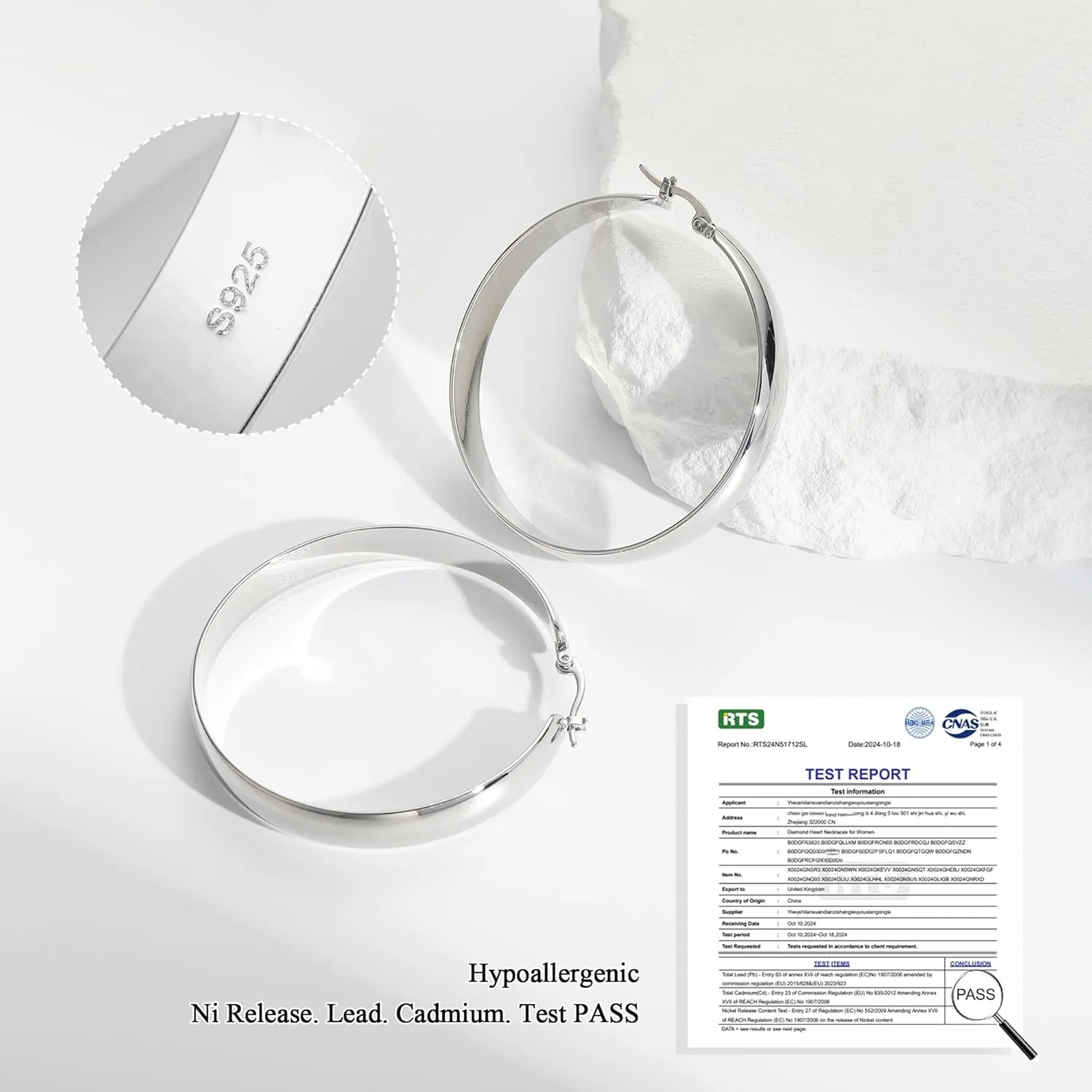 8mm Thick 925 Sterling Silver Hoops Earrings for Women 14K Real Gold Large Hoop Earrings Hypoallergenic and Lightweight Big Hoop Earrings for Women 20/30/40/50/60/70MM