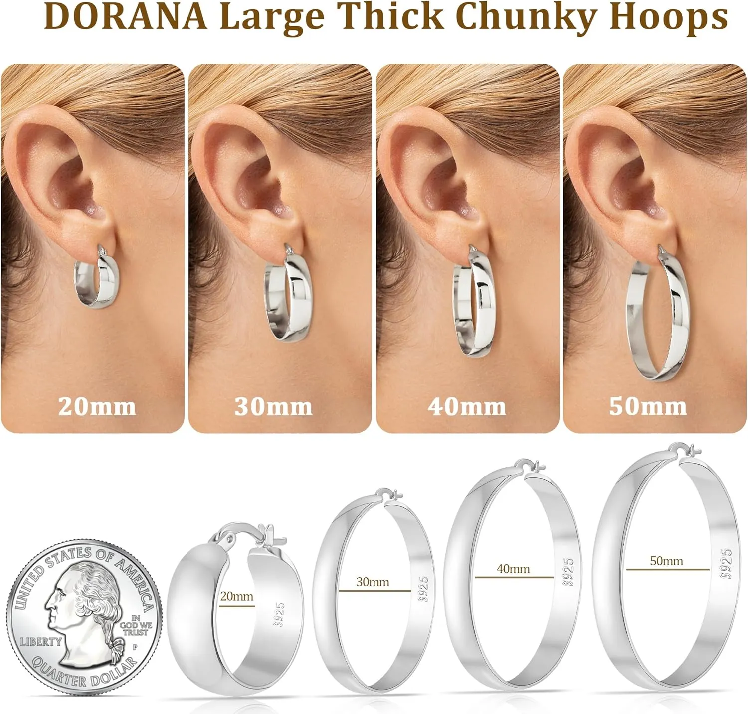 8mm Thick 925 Sterling Silver Hoops Earrings for Women 14K Real Gold Large Hoop Earrings Hypoallergenic and Lightweight Big Hoop Earrings for Women 20/30/40/50/60/70MM