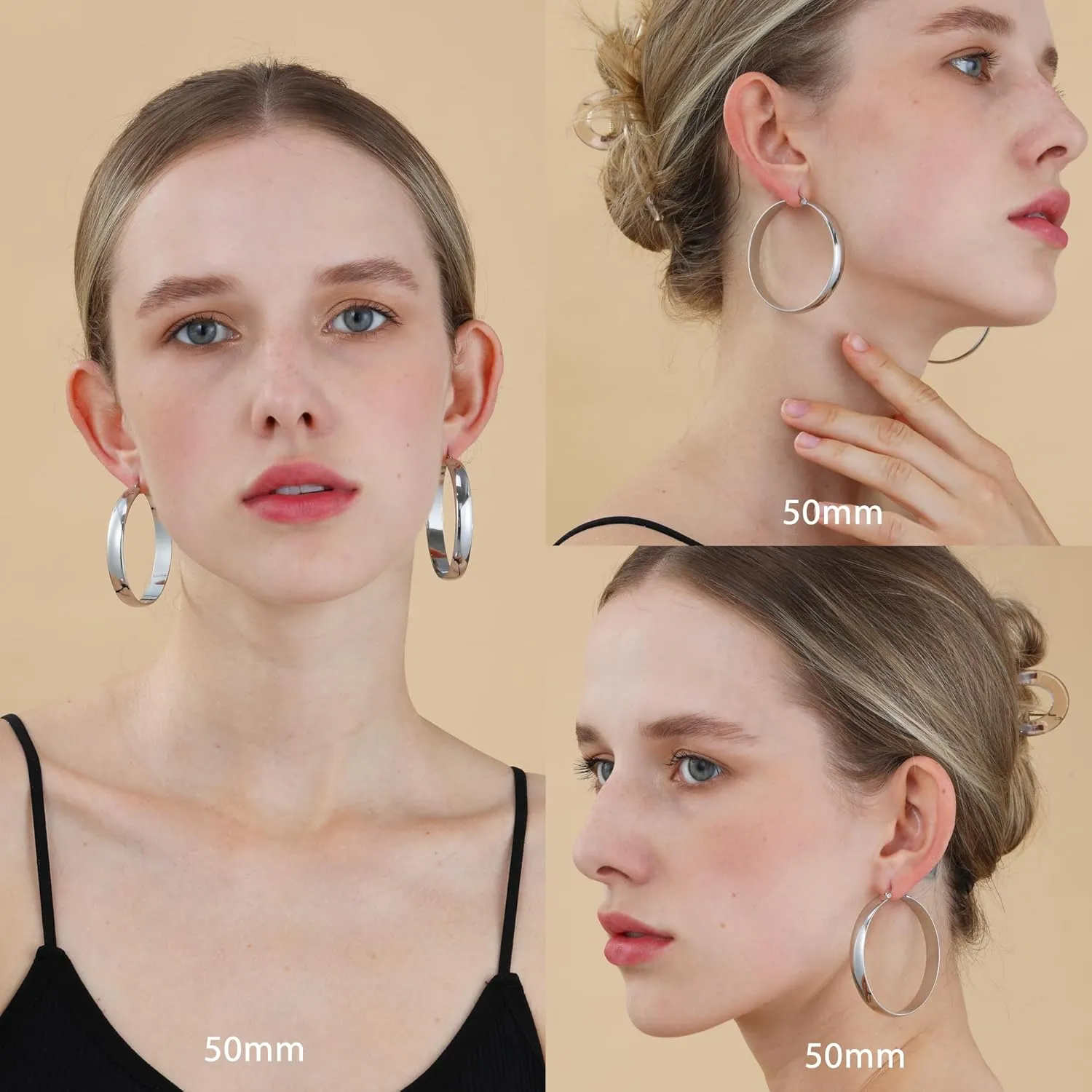 8mm Thick 925 Sterling Silver Hoops Earrings for Women 14K Real Gold Large Hoop Earrings Hypoallergenic and Lightweight Big Hoop Earrings for Women 20/30/40/50/60/70MM