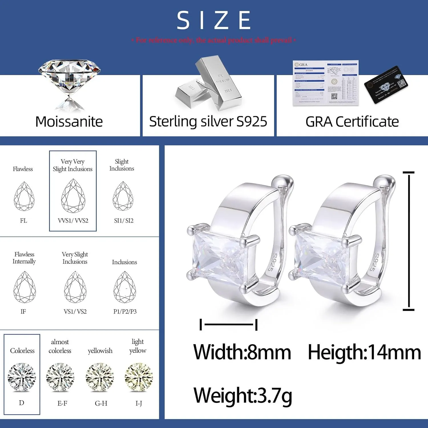 925 Sterling Silver ear-cuffs Earring for Women Men Moissanite/Zircon ear-cuffs Earrings 18K Gold Plated Stud Earrings D Color VVS1 Brilliant Cut Lab Created Diamond Earring