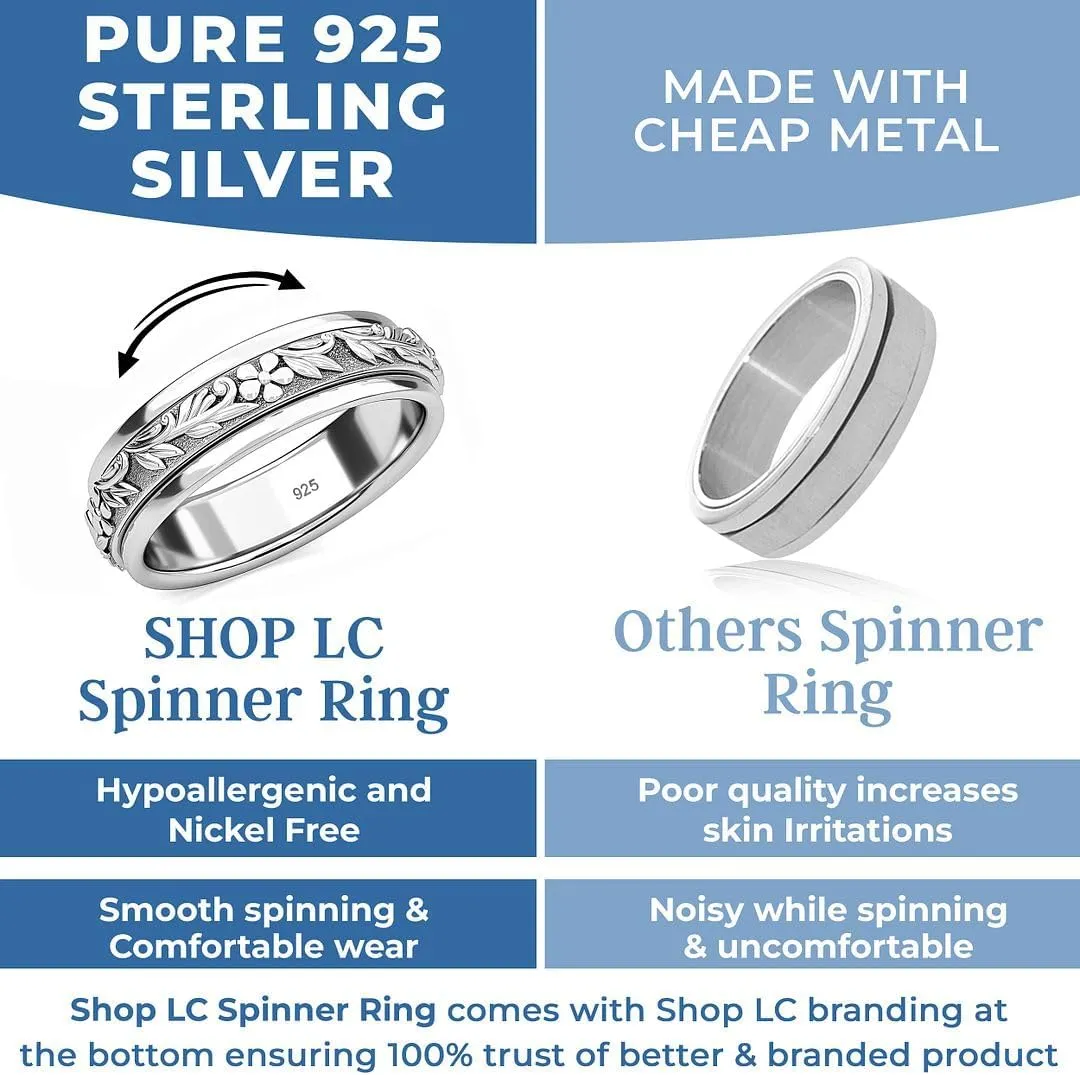925 Sterling Silver Fidget Ring Spinner Moon Star Anxiety Ring for Women Men Platinum Plated Jewelry Stress Anxiety Relief Items Promise Engagement Wedding Band Birthday Gifts for Women