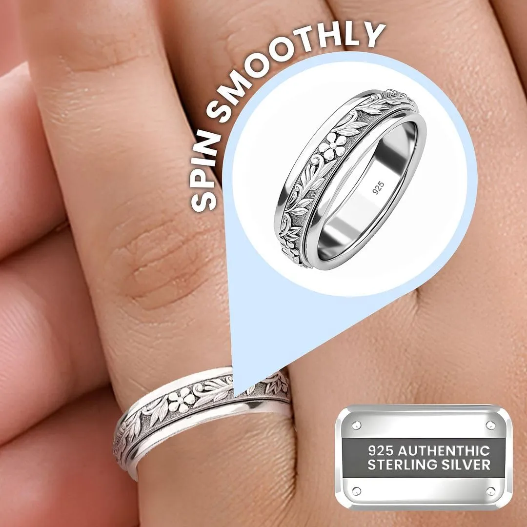 925 Sterling Silver Fidget Ring Spinner Moon Star Anxiety Ring for Women Men Platinum Plated Jewelry Stress Anxiety Relief Items Promise Engagement Wedding Band Birthday Gifts for Women