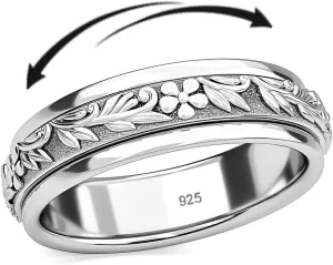 925 Sterling Silver Fidget Ring Spinner Moon Star Anxiety Ring for Women Men Platinum Plated Jewelry Stress Anxiety Relief Items Promise Engagement Wedding Band Birthday Gifts for Women