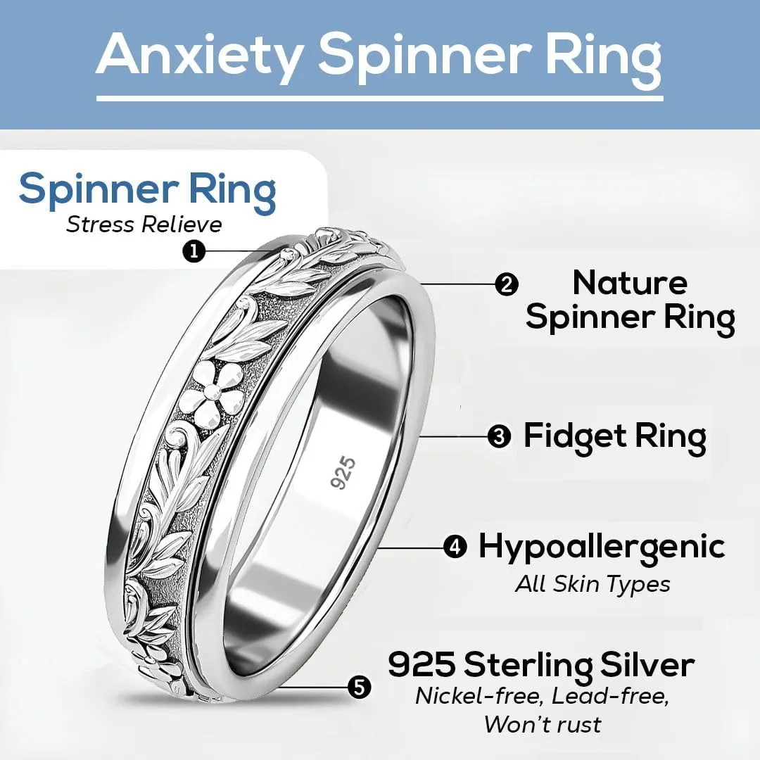 925 Sterling Silver Fidget Ring Spinner Moon Star Anxiety Ring for Women Men Platinum Plated Jewelry Stress Anxiety Relief Items Promise Engagement Wedding Band Birthday Gifts for Women