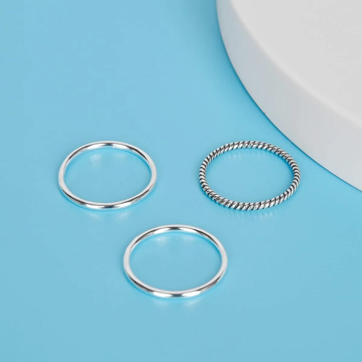 925 Sterling Silver Knuckle Rings for Women Minimalist Thin Stacking Rings Set 3PCS Midi Pinky Ring Size 2.5-8.5