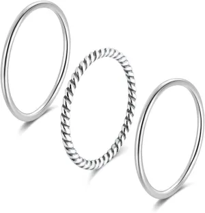 925 Sterling Silver Knuckle Rings for Women Minimalist Thin Stacking Rings Set 3PCS Midi Pinky Ring Size 2.5-8.5