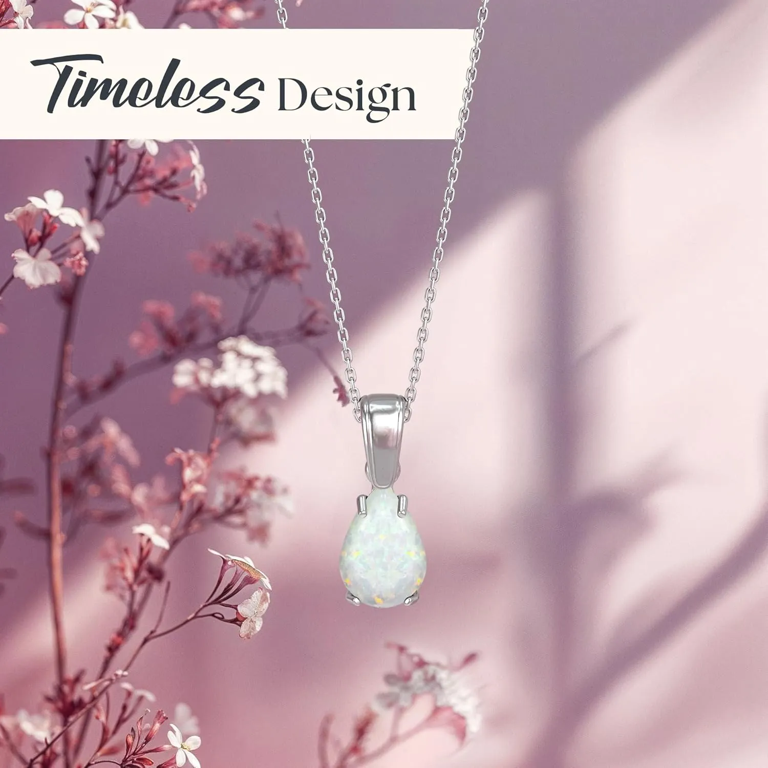 925 Sterling Silver Opal Necklace - Opal Teardrop Necklace - October Birthstone Necklace for Women Silver - Pear White Opal Pendant - Silver Jewelry for Women - Minimalist Chain Necklace