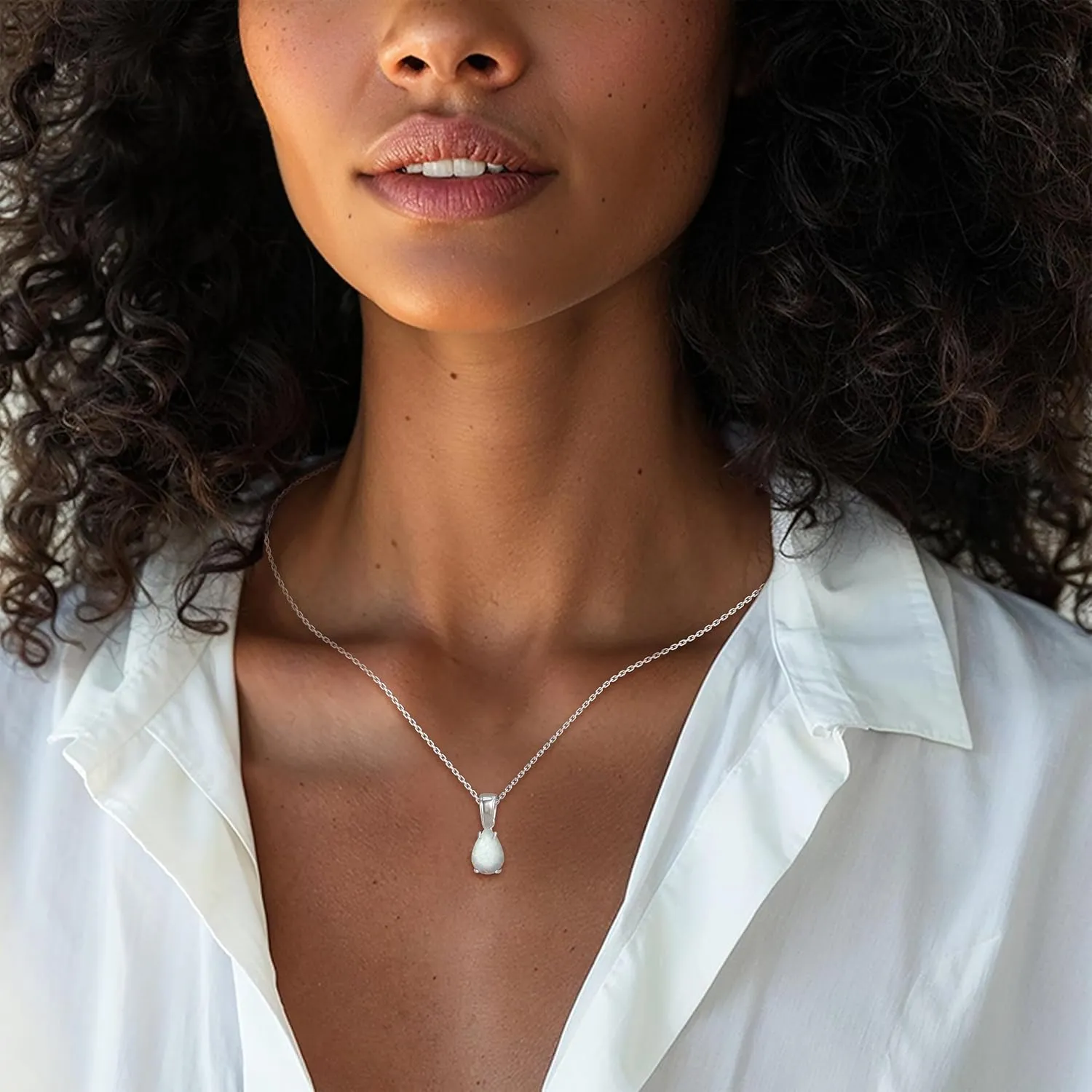 925 Sterling Silver Opal Necklace - Opal Teardrop Necklace - October Birthstone Necklace for Women Silver - Pear White Opal Pendant - Silver Jewelry for Women - Minimalist Chain Necklace