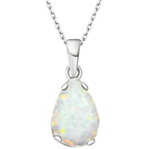 925 Sterling Silver Opal Necklace - Opal Teardrop Necklace - October Birthstone Necklace for Women Silver - Pear White Opal Pendant - Silver Jewelry for Women - Minimalist Chain Necklace