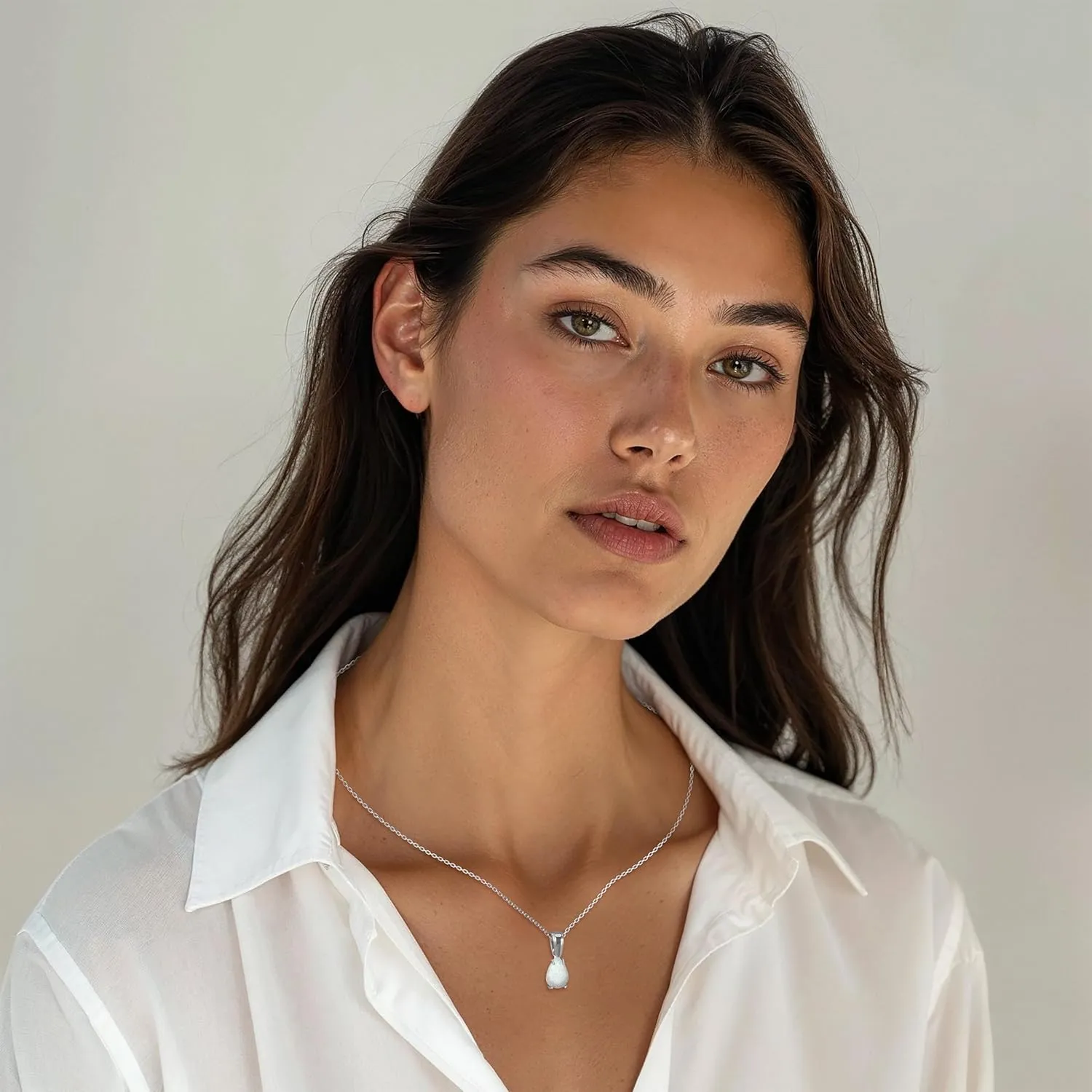 925 Sterling Silver Opal Necklace - Opal Teardrop Necklace - October Birthstone Necklace for Women Silver - Pear White Opal Pendant - Silver Jewelry for Women - Minimalist Chain Necklace