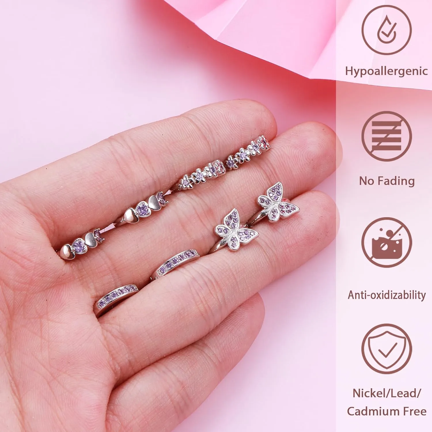 925 Sterling Silver Post Small Hoop Earrings For Girls - Hypoallergenic Huggie Earrings for Women Cute Heart Flowers Butterfly Star Cubic Zirconia Cartilage Earrings For Sensitive Ears 4Pairs