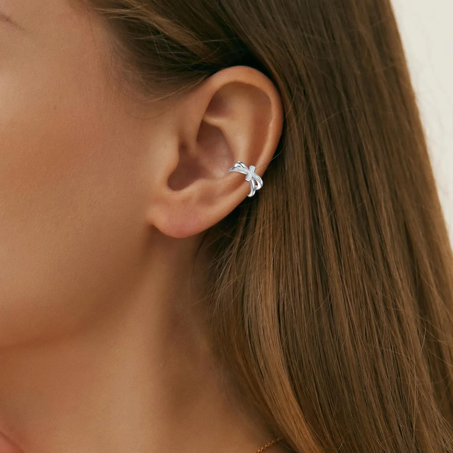 925 Sterling Silver Silver/Black/Gold Ear Cuff Earrings for Women Cross Opal/Turquoise/Abalone Shell Ear Cuff Non Pierced Cross Cartilage Earrings Cross Jewelry Gifts