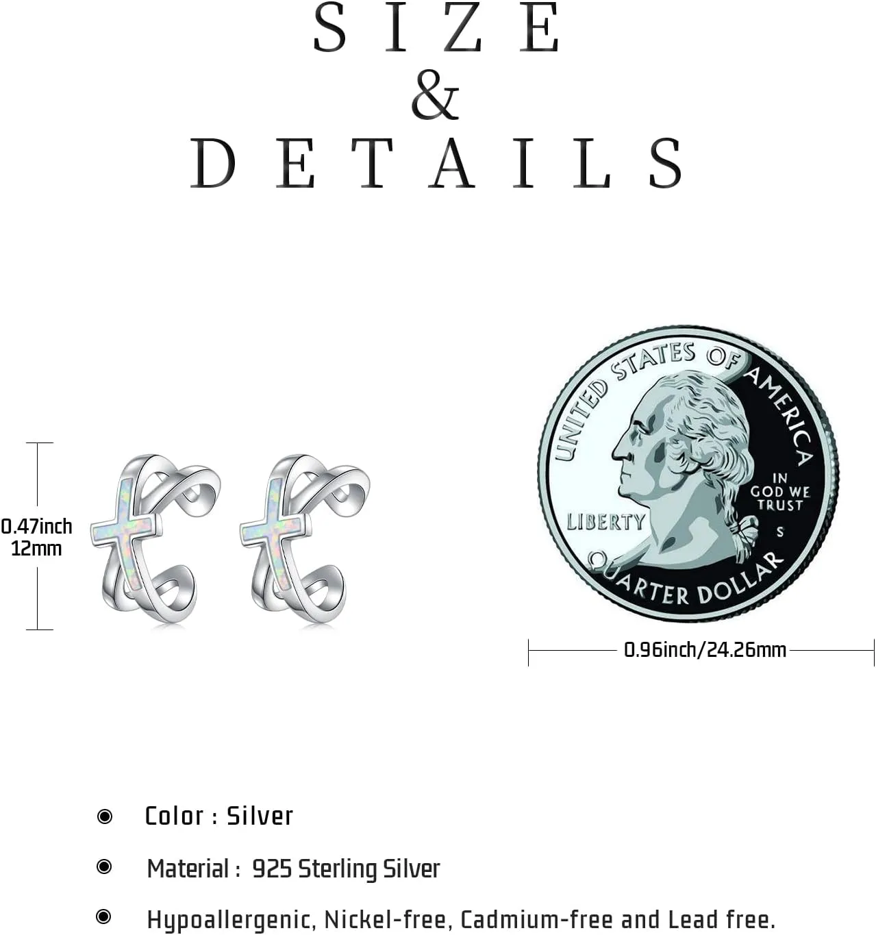 925 Sterling Silver Silver/Black/Gold Ear Cuff Earrings for Women Cross Opal/Turquoise/Abalone Shell Ear Cuff Non Pierced Cross Cartilage Earrings Cross Jewelry Gifts