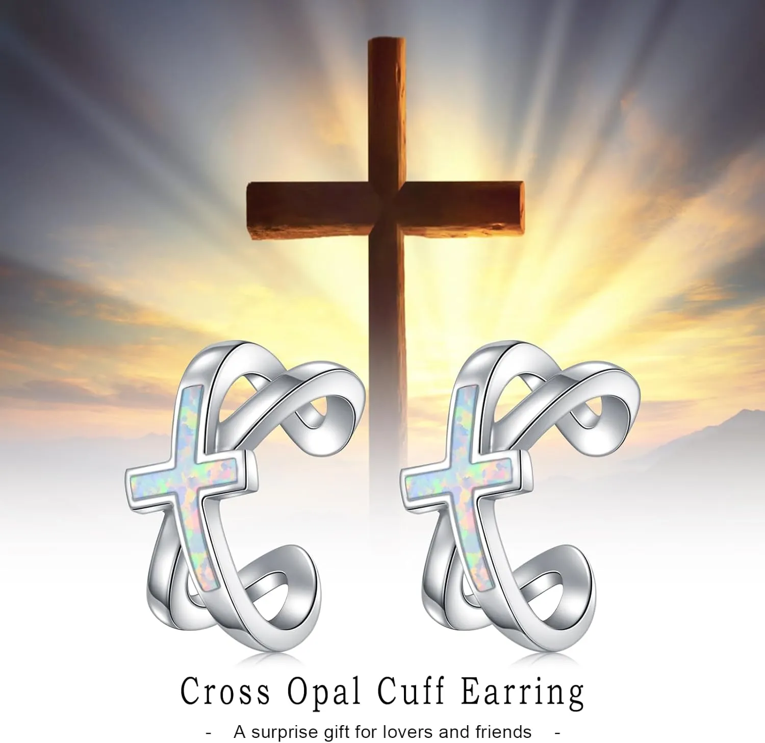 925 Sterling Silver Silver/Black/Gold Ear Cuff Earrings for Women Cross Opal/Turquoise/Abalone Shell Ear Cuff Non Pierced Cross Cartilage Earrings Cross Jewelry Gifts