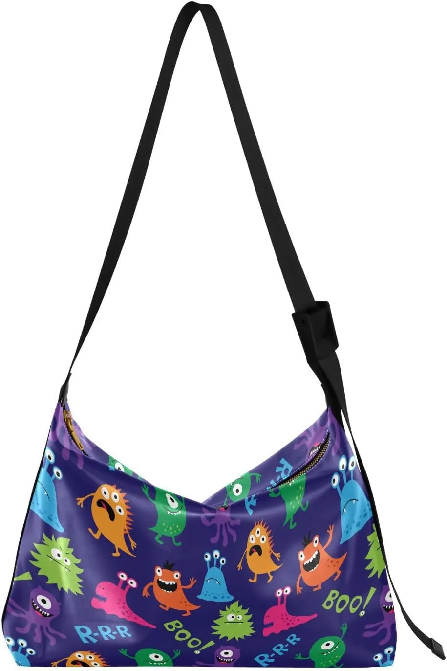 Abstract Monsters Hobo Crossbody Bags for Women Leather Large Shoulder Bag Cross Body Trendy Womens Tote Bags Handbag for Travel Shopping